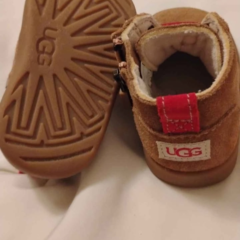 UGG Brown Baby Walker Shoes with Red Accents